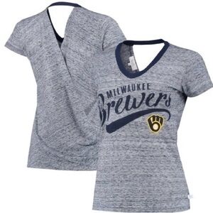 Milwaukee Brewers Blue and Gray V-Neck Tee